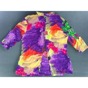 SHARON ANTHONY Plus Size 18W Rayon Abstract Colorful Button Down Top